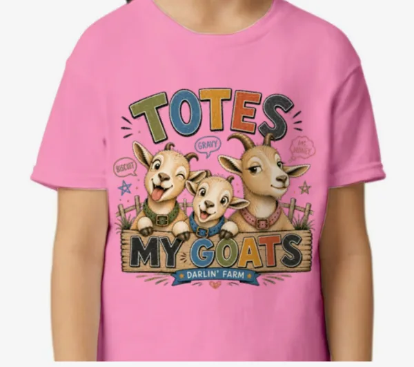 Pink kids' Totes My Goats shirt