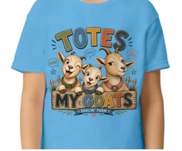 Blue kids' Totes My Goats shirt